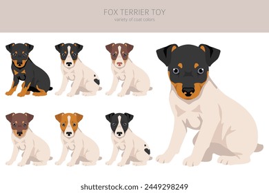 Fox terrier toy puppy clipart. Different poses, coat colors set.  Vector illustration