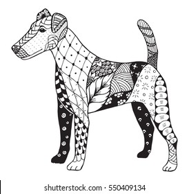 Fox terrier zentangle stylized, vector, illustration, freehand pencil, hand drawn, pattern. Zen art. Coloring.