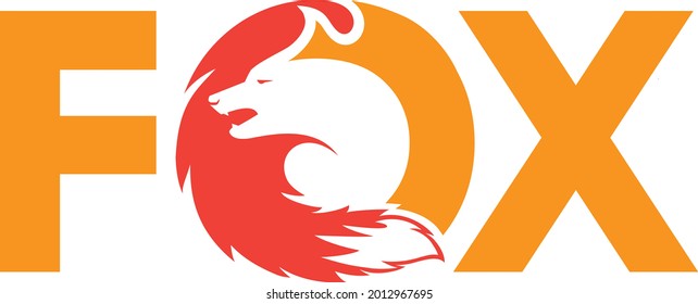 The Fox text and inside the "O" image of fox and tail, logo icon vector illustration element isolated