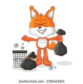 la mascota de la basura de fox Tira la basura. vector de dibujos animados