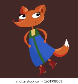 A fox in a traditional Russian dress for young children. A fox from a fairy tale. Cartoon character vector