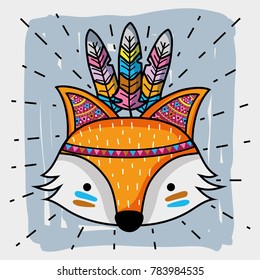 fox tribal animal with feathers decoration