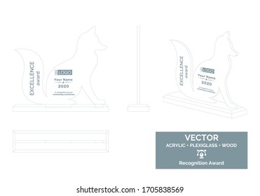Plantilla vectorial de trofeo Fox, Premio a la Distinción de trofeo animal, Premio trofeo de reconocimiento