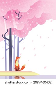 Fox under the tree by the lake