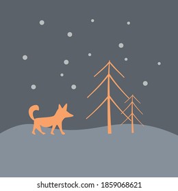 Fox under the tree and snow