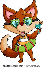 The fox is using tire and holding an orange juice of illustration
