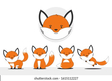 Fox vector cartoon characters set isolated on a white background.