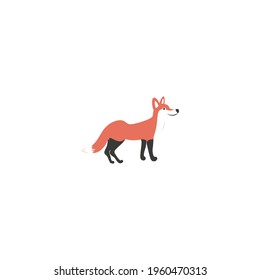 Fox vector cartoon illustration isolated on white background, Simple flat symbol, foxy silhouette icon, decorative mammal sign for design zoo alphabet, travel advertising, protection of animals