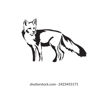 Fox vector hand drawn illustration. Side view of standing animal