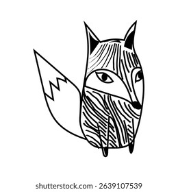 Fox vector icon. Forest animal symbol. Black pattern design. White background art.