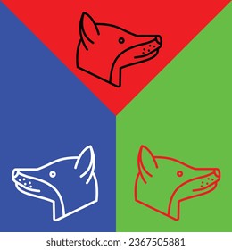 Fox Vector Icon, Lineal style icon, from Animal Head icons collection, isolated on Red, Blue and Green Background.