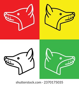 Fox Vector Icon, Lineal style icon, from Animal Head icons collection, isolated on Red, Yellow, White and Green Background.