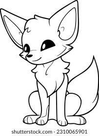 Ilustración vectorial Fox. Libro o página de coloración de Fox para niños de perfil en blanco y negro