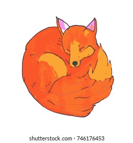 Fox vector illustration. Doodle style. Design, print, logo, decor, textile, paper.