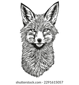 fox vector illustration line art drawing black and white fox cub
