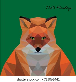 Fox, vector illustration in low-poly style. Abstract. Print design for clothes, bags, souvenirs, notebooks, postcards. Animals, zoo, wild.