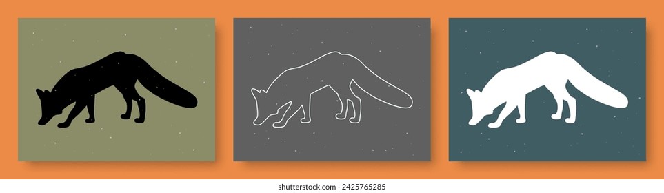 Fox vector illustration set. Abstract style. Fox, picture, outline, silhouette, linear. Isolated collection of foxes images for creating logos, web design, print products and more.