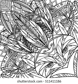 fox vector. Indian motifs. ethnic ornament coloring