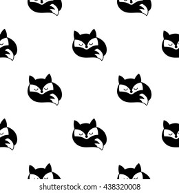 Fox vector seamless monochrome pattern. Graphic tile. Print with cute symbol fox. Endless texture. Design textile. Elegance wallpaper with silhouette pets.