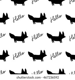 Fox vector seamless monochrome pattern. Graphic tile. Print with cute symbol fox. Endless texture. Design textile. Elegance wallpaper with silhouette pets.