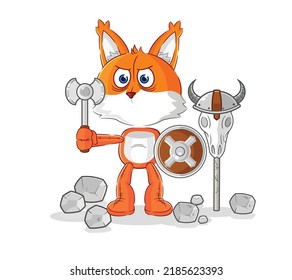 the fox viking with an ax illustration. character vector