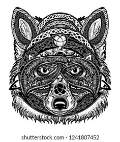 Fox viking in the celtic style, tattoo. Wolf t-shirt design art animals 