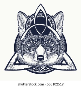 Fox viking in the celtic style, tattoo art. Fox t-shirt design art animals 