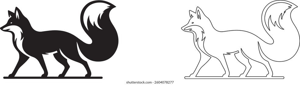 FOX WALKING, Two set of FOX in one frame, FOX WALKING silhouette vector art illustration isolated on white background.