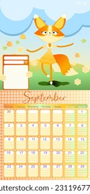 Fox wall calendar. Chinese 2024 year dragon monthly planner design for family, kid gift poster with month birthday funny cartoon cute animal, cards vector illustration of calendar with Fox