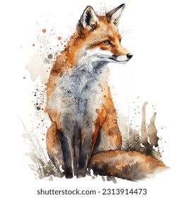 Fox watercolor painted vector ilustration