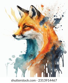 Fox watercolor painting vector ilustration