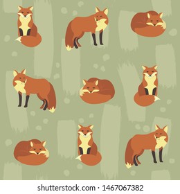 Fox with watercolour stroke background seamless pattern