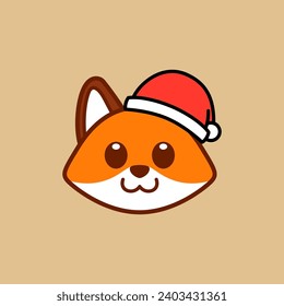 Fox Wearing Santa Hat Illustration