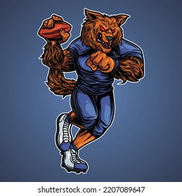 a fox who became the mascot of American football complete with player clothes, and a body position that was running and wanted to throw the ball.