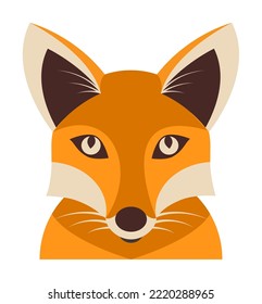 Fox wild animal face. Flat colors. Vector illustration isolated on white background