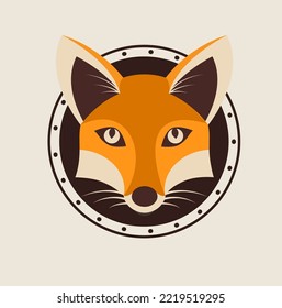 Fox wild animal face in round circle shape. Flat colors. Vector illustration.