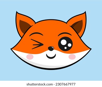 Fox Winking Face Head Kawaii Sticker