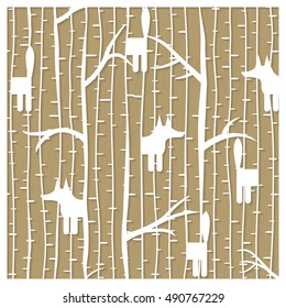Fox in winter forest pattern - laser cutting vector illustration
