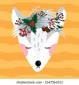 Fox in winter weath on colorful background vector illustarion hand draw desing