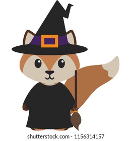 Fox in Witch Costume - Cute woodland fox wearing witch costume