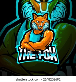 Fox, Wolf Cross Arm E-Sport Logo, Mascot, and Emblem Template Isolated Vector. Illustration Logo. Suitable for Game, Streamer, and E-Sport Team.