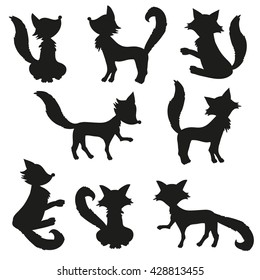 fox, wolf or dog silhouettes flat style vector set of logos or icons