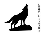 Fox, Wolf, howling on hill, icon, logo, vector illustration 