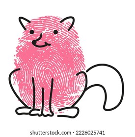 Fox or wolf line art drawing for children. Isolated mammal animal with muzzle. Fingerprint trace with creature character with tail and smile on face. Sticker or emoticon personage. Vector in flat 