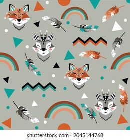 
Fox and wolf seamless pattern. Pattern on a transparent background. Vector illustration.