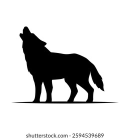 Fox, Wolf, fox sillhoutte, howling on hill, icon, logo, vector illustration