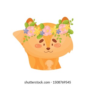 Fox with a wreath on his head. Vector illustration on a white background.