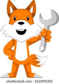 Fox with wrench, illustration, vector on white background.