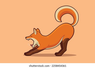 Fox Yawning and Stretching on Ground