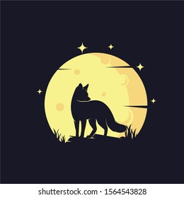 Fox with Yellow Moon Background Logo Template